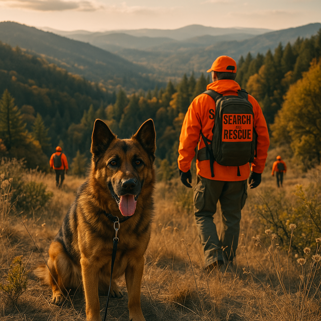 Generate a high-quality, relevant image prompt for an article about: Dog Leads Searchers to Owner in