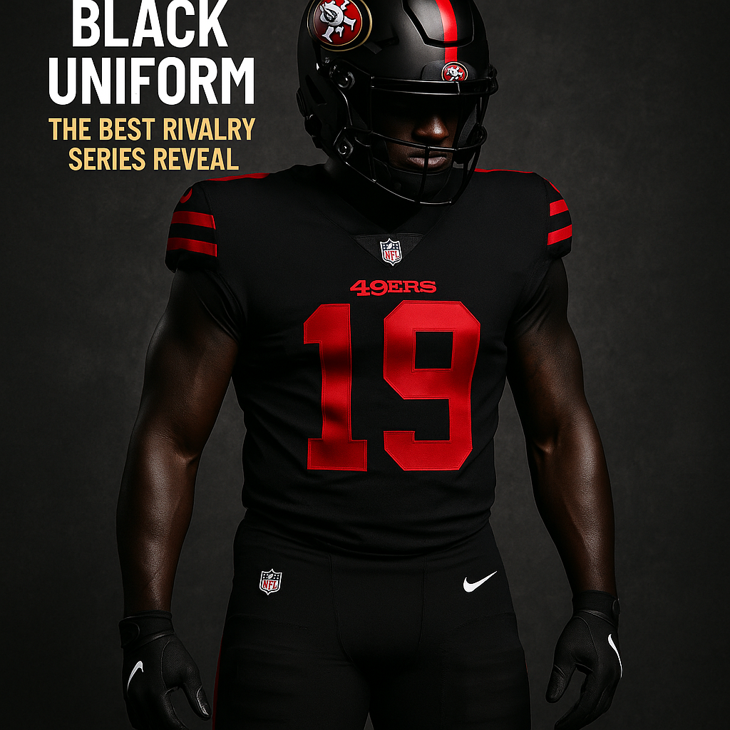 Generate a high-quality, relevant image prompt for an article about: 49ers’ Stunning Black Uniform: