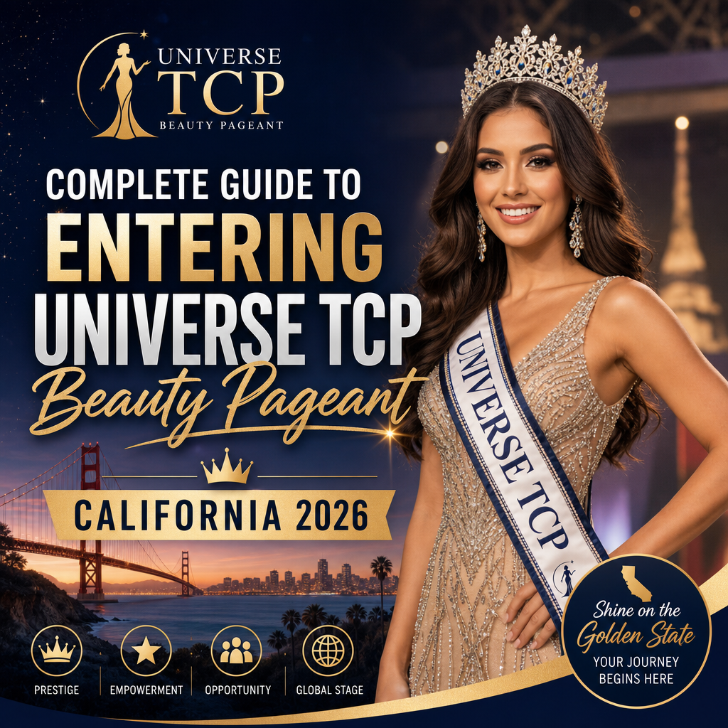 Cover image for the Complete Guide to Entering Universe TCP Beauty Pageant California 2026 featuring diverse contestants and