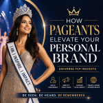 Confident beauty queen wearing crown and sash, symbolizing how pageants elevate personal brand and create lasting opportuniti