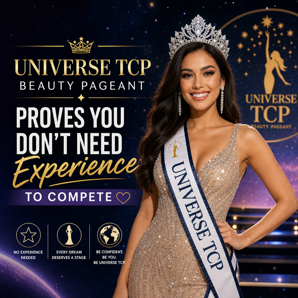 Confident Universe TCP Beauty Pageant contestant smiling on stage, highlighting passion and authenticity over experience.