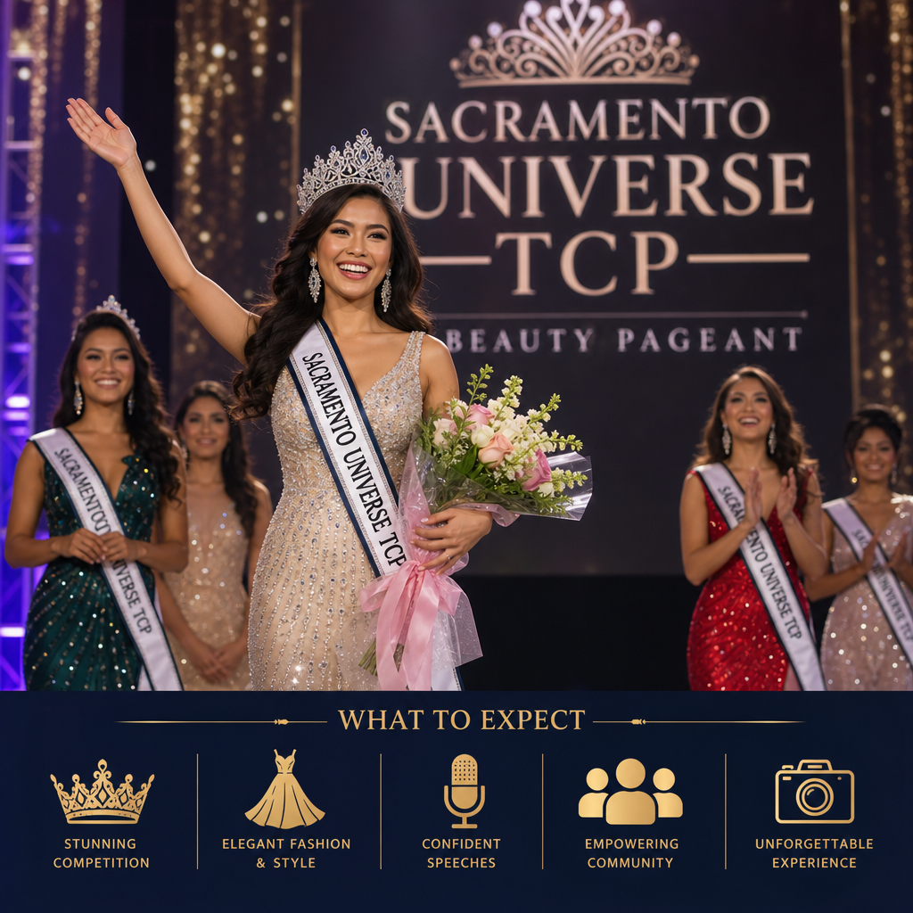 Winner of the Sacramento Universe TCP Beauty Pageant celebrating elegance, confidence, and community empowerment on stage.