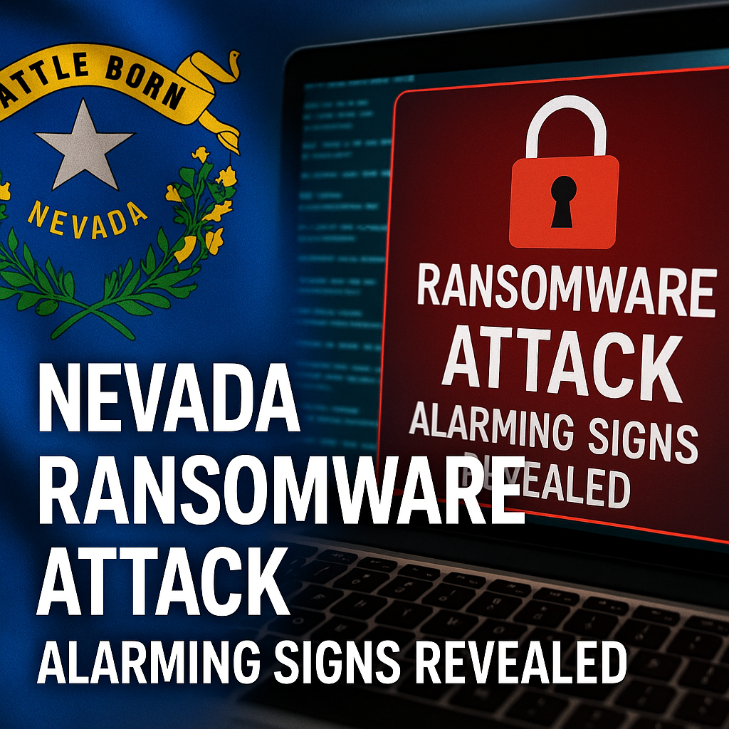 Generate a high-quality, relevant image prompt for an article about: Nevada Ransomware Attack: Alarm