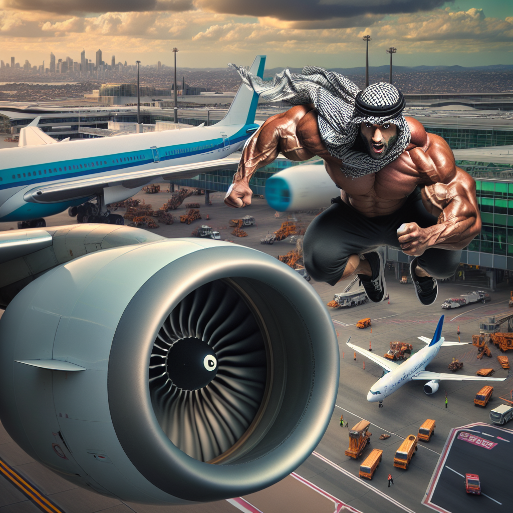 Bodybuilder Performs Daring Stunt by Jumping Into Moving Plane Engine at Sydney Airport