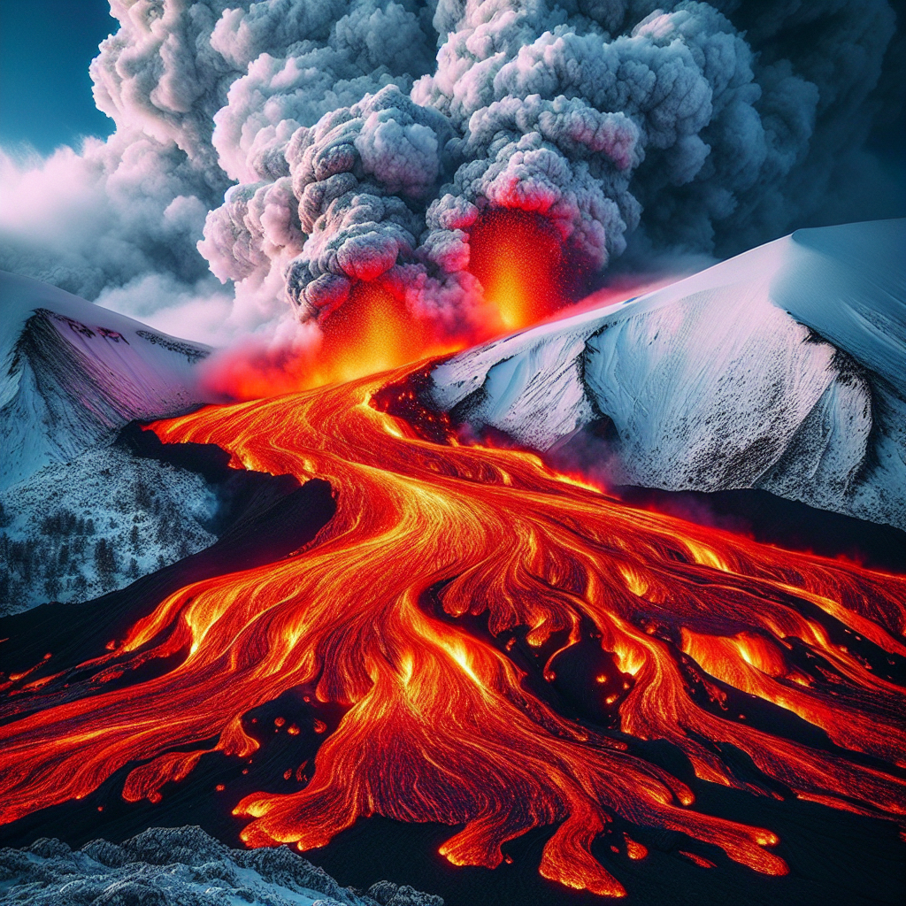 Captivating Encounter: Lava Meets Snow During Mount Etna Eruption