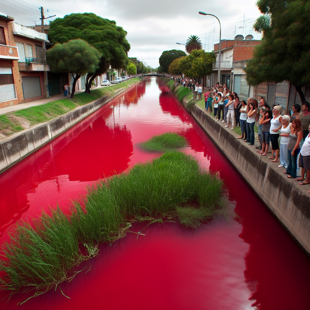 Mysterious Transformation: Argentine Canal Turns Bright Red, Leaving Locals Puzzled