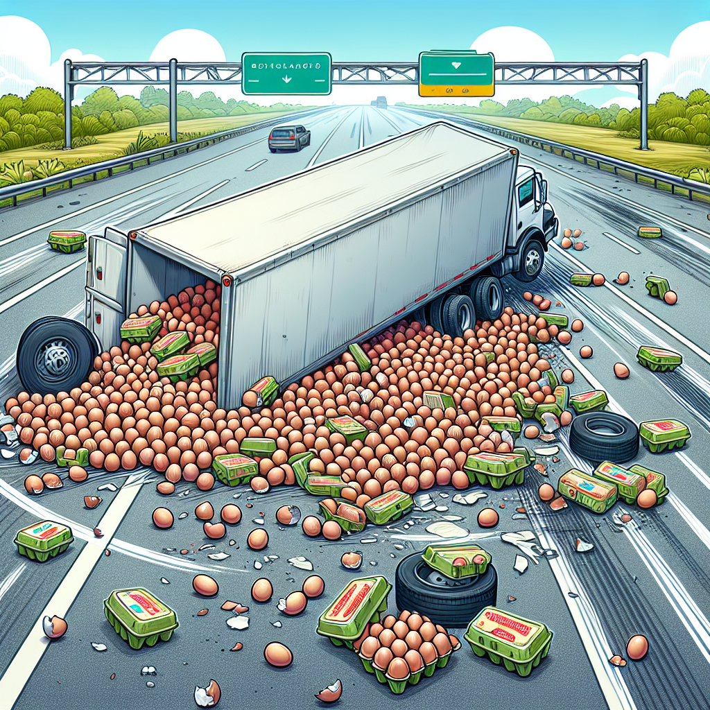 Video: Overturned Grocery Truck Spills Eggs Across US Freeway