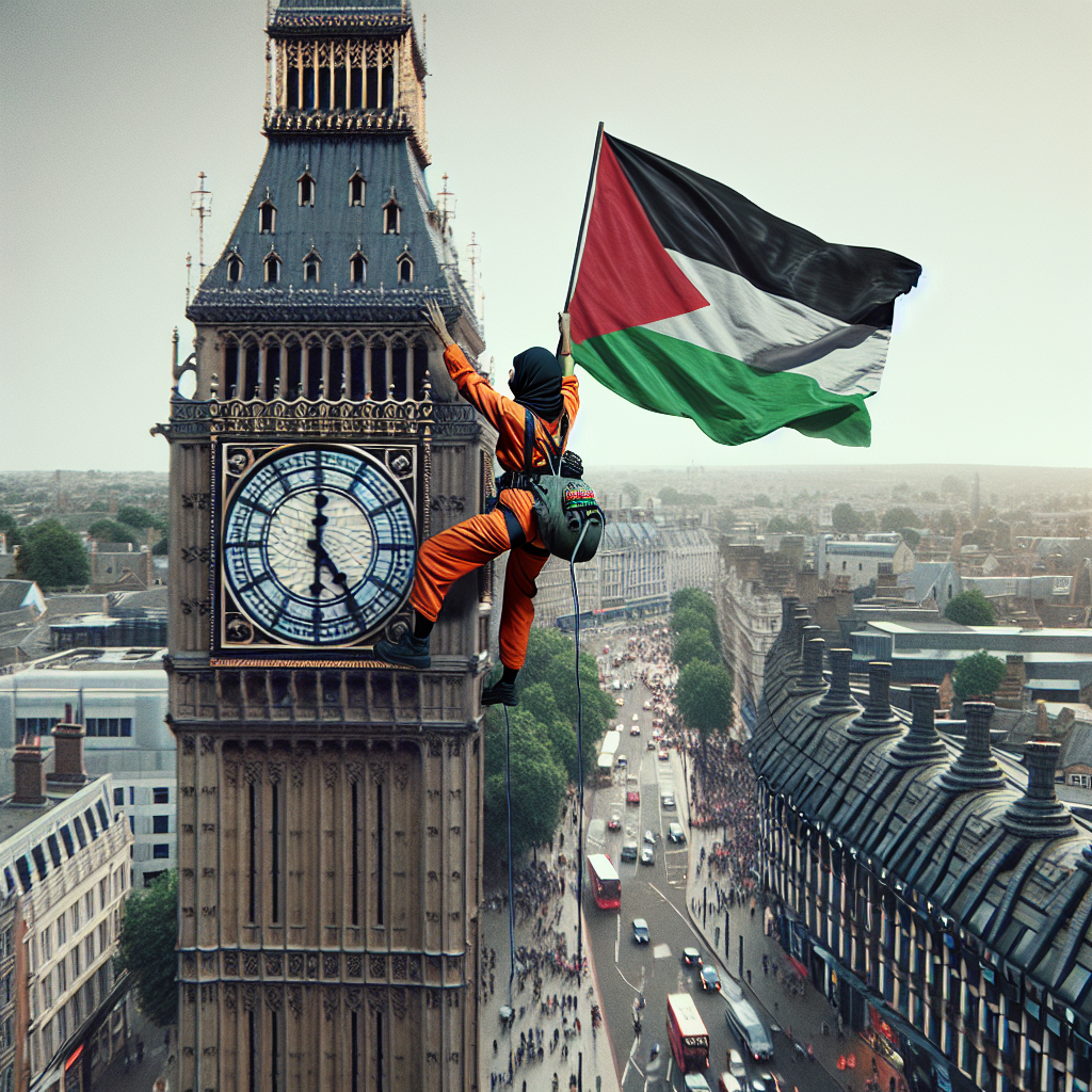 Activist Scales Big Ben, Unfurls Palestinian Flag in London Protest