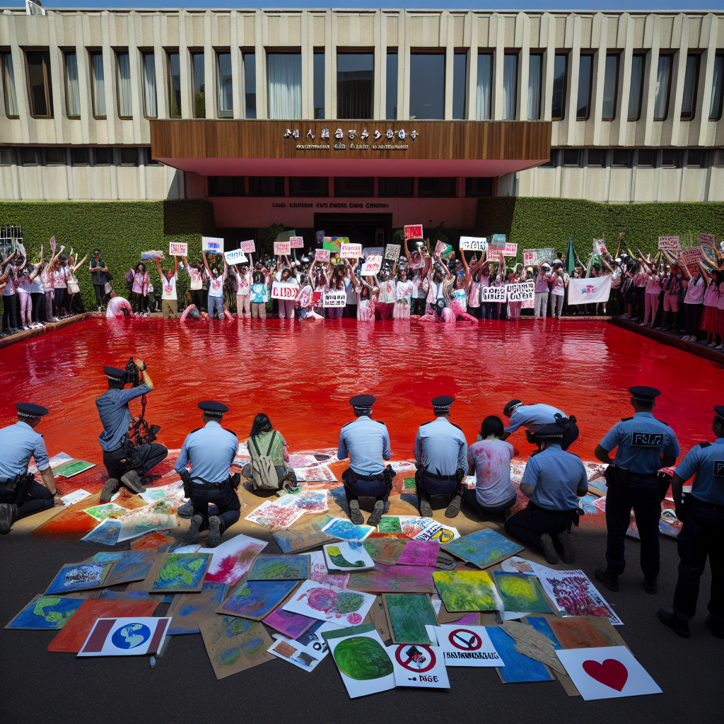 Greenpeace Activists Detained After Dyeing US Embassy Pond Red