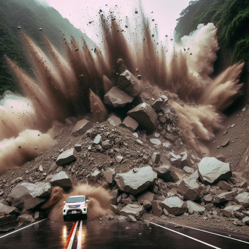 Motorist Miraculously Escapes Enormous Rockslide in Taiwan - Watch the Stunning Footage