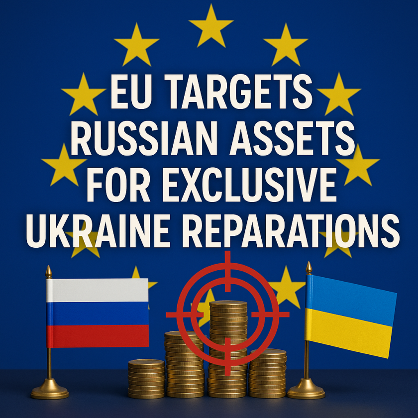 Generate a high-quality, relevant image prompt for an article about: EU Targets Russian Assets for E
