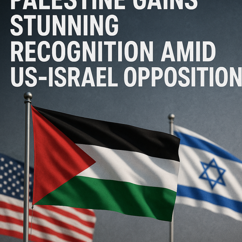 Generate a high-quality, relevant image prompt for an article about: Palestine Gains Stunning Recogn