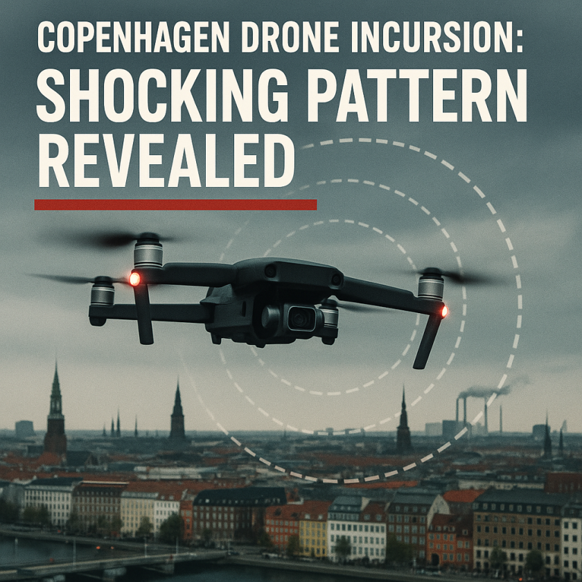 Generate a high-quality, relevant image prompt for an article about: Copenhagen Drone Incursion: Sho
