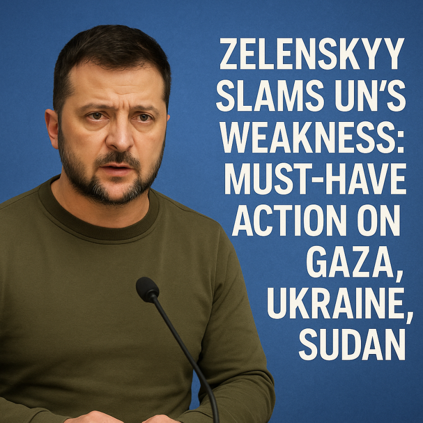 Generate a high-quality, relevant image prompt for an article about: Zelenskyy Slams UN’s Weakness: