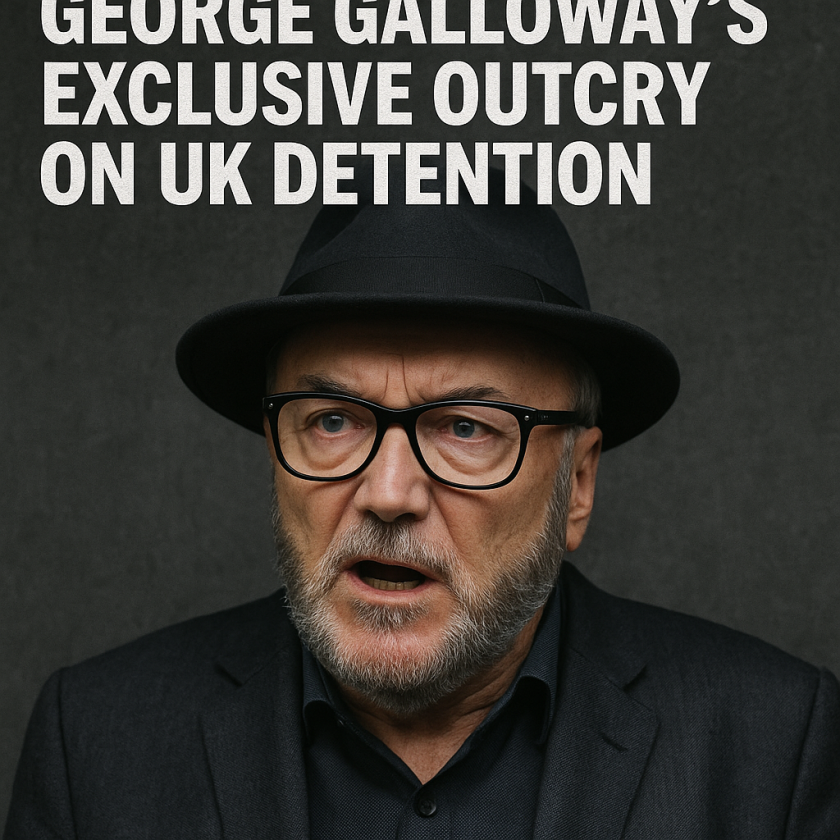 Generate a high-quality, relevant image prompt for an article about: George Galloway’s Exclusive Out