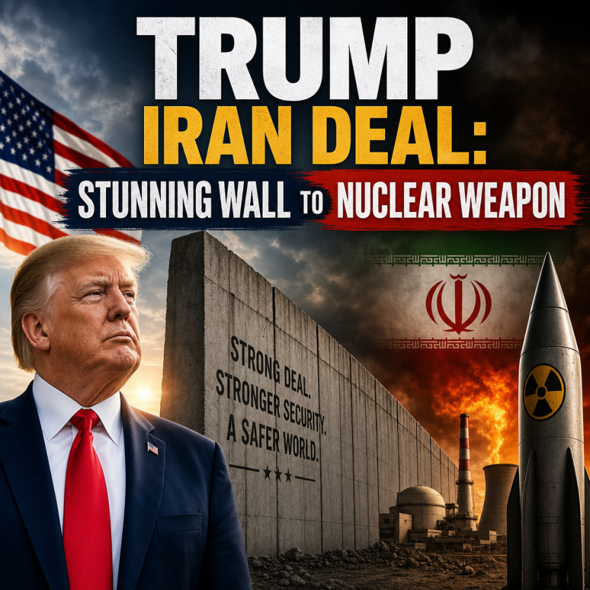 Illustration of Trump Iran Deal: Stunning Wall to Nuclear Weapon