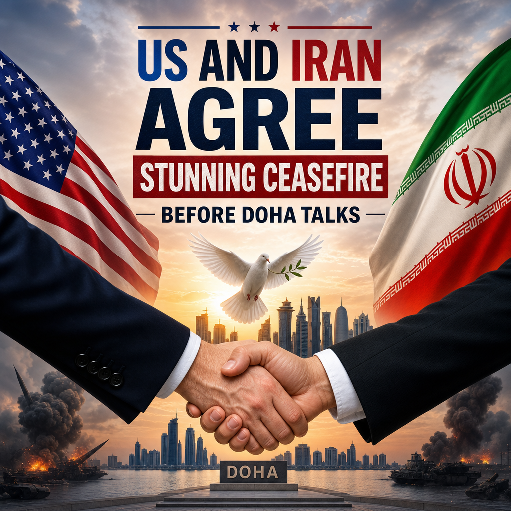 Illustration of US and Iran Agree Stunning Ceasefire Before Doha Talks
