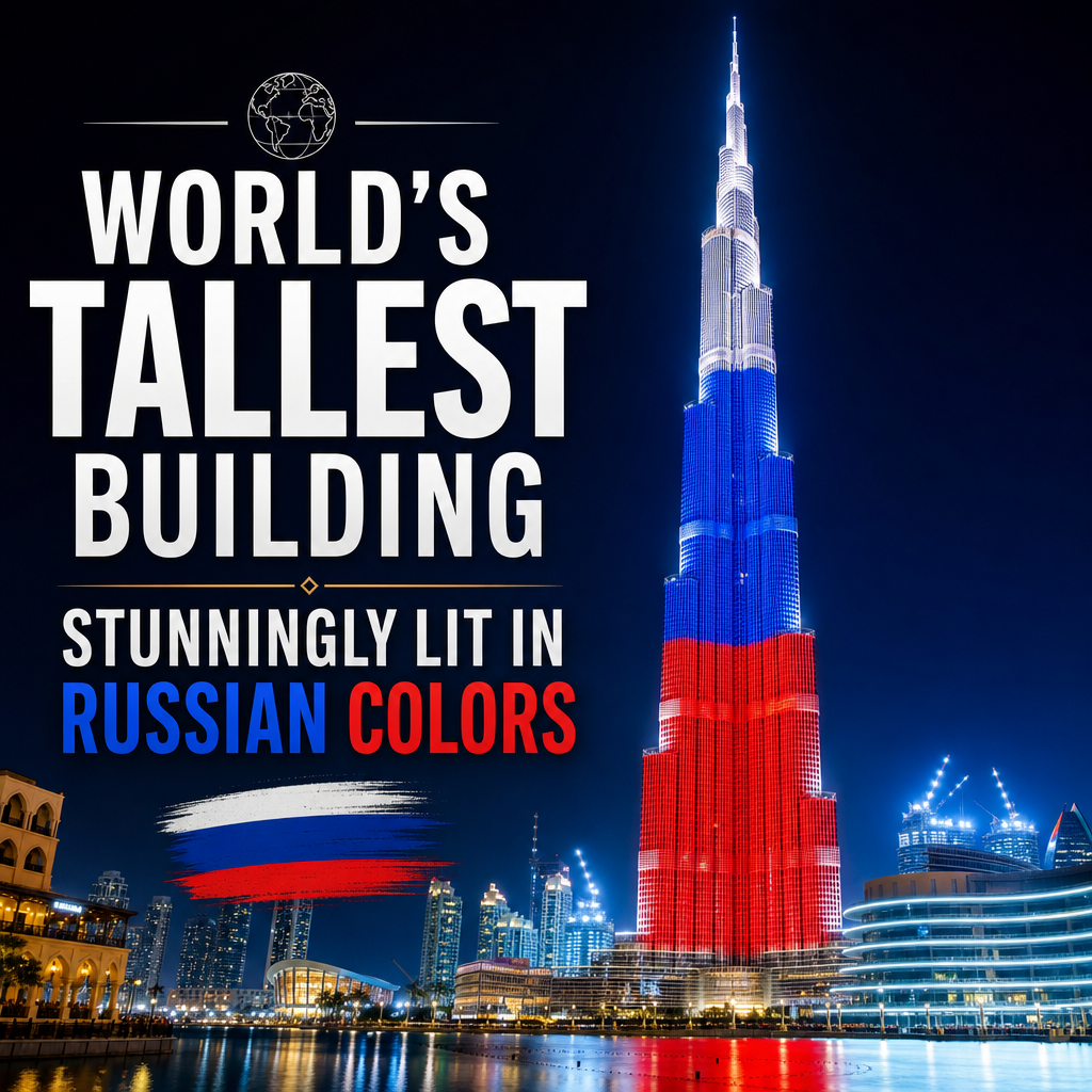 Illustration of World’s Tallest Building Stunningly Lit in Russian Colors