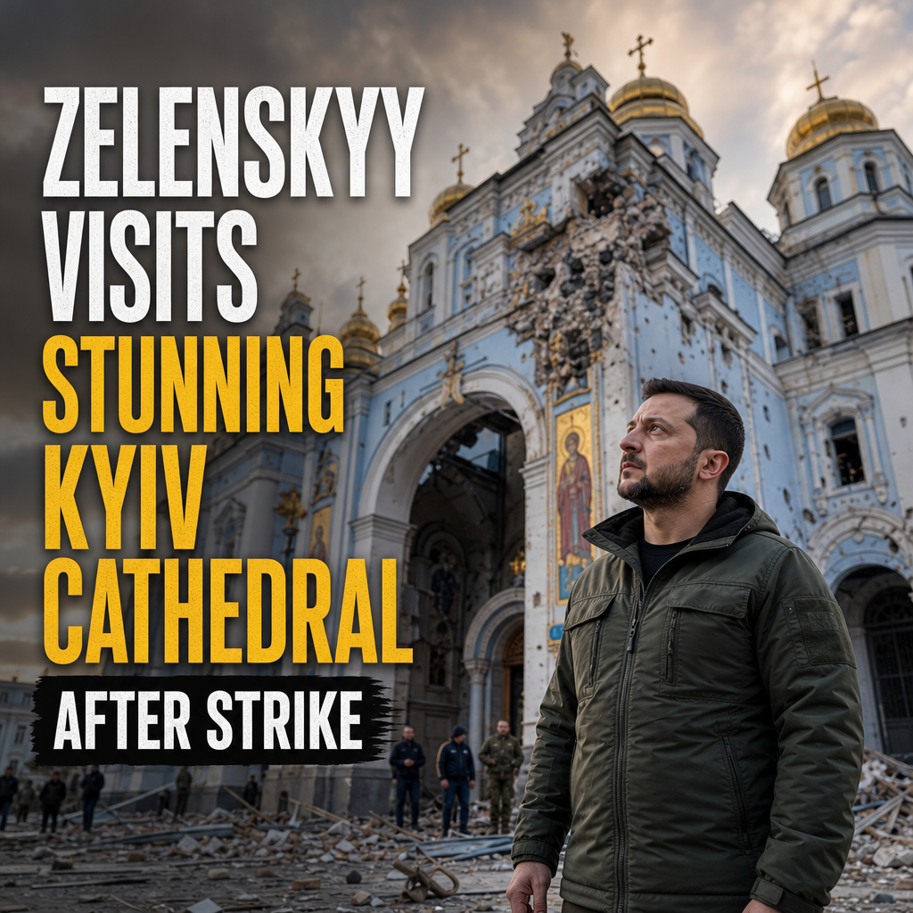 Illustration of Zelenskyy Visits Stunning Kyiv Cathedral After Strike