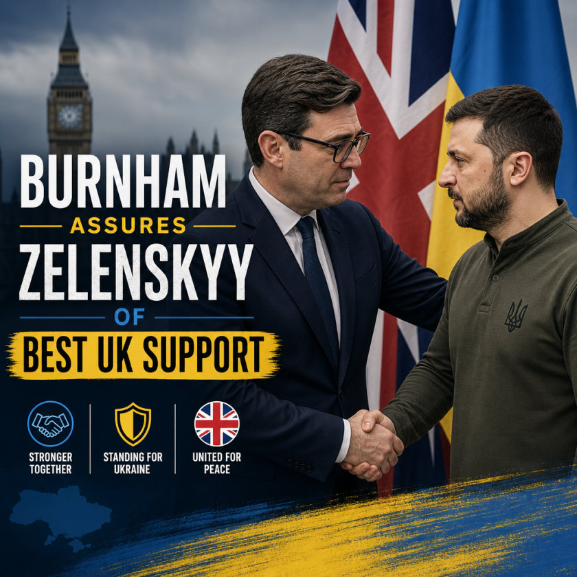 Illustration of Burnham Assures Zelenskyy of Best UK Support