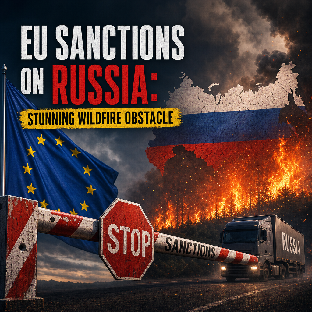 Illustration of EU Sanctions on Russia: Stunning Wildfire Obstacle