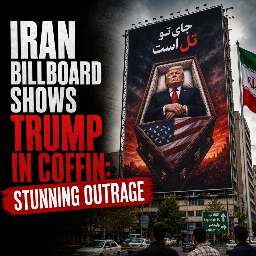 Illustration of Iran Billboard Shows Trump in Coffin: Stunning Outrage
