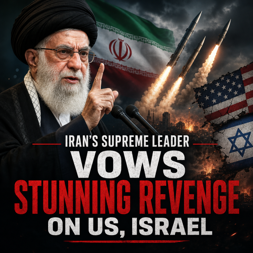 Illustration of Iran’s Supreme Leader Vows Stunning Revenge on US, Israel