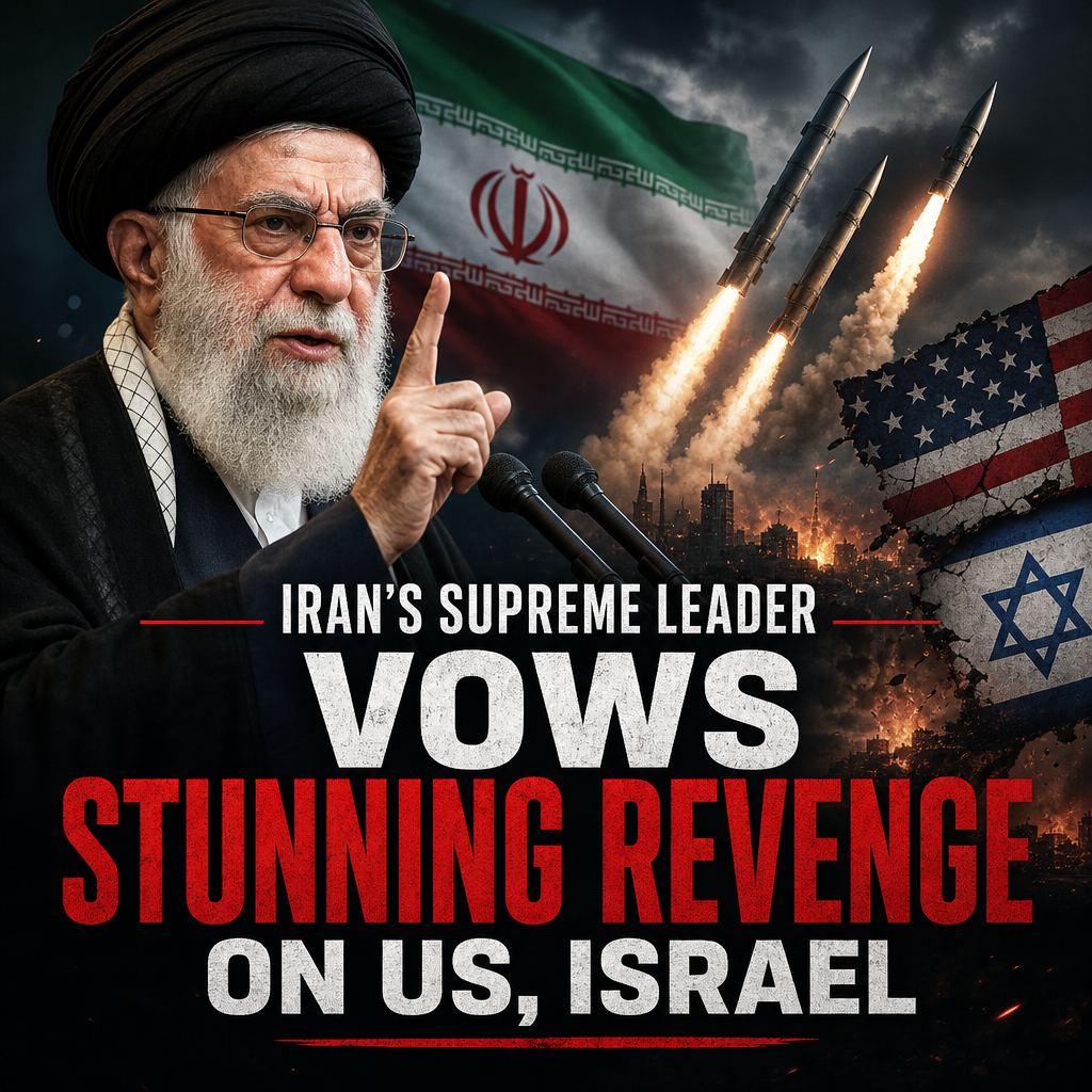 Illustration of Iran’s Supreme Leader Vows Stunning Revenge on US, Israel
