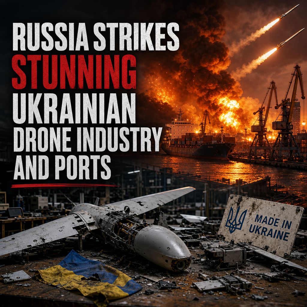 Illustration of Russia Strikes Stunning Ukrainian Drone Industry and Ports