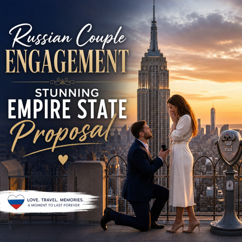 Illustration of Russian Couple Engagement: Stunning Empire State Proposal