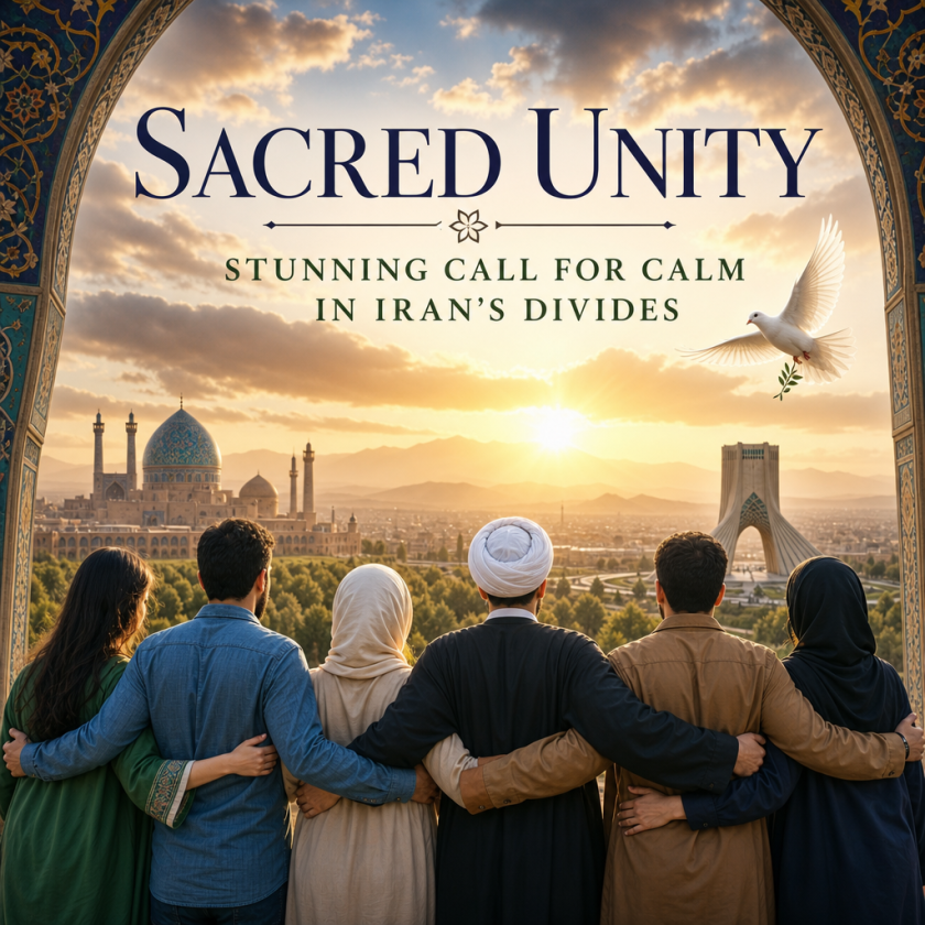 Illustration of Sacred Unity: Stunning Call for Calm in Iran's Divides