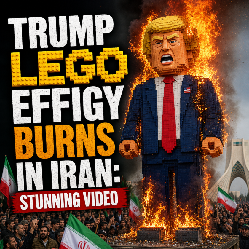 Illustration of Trump Lego Effigy Burns in Iran: Stunning Video