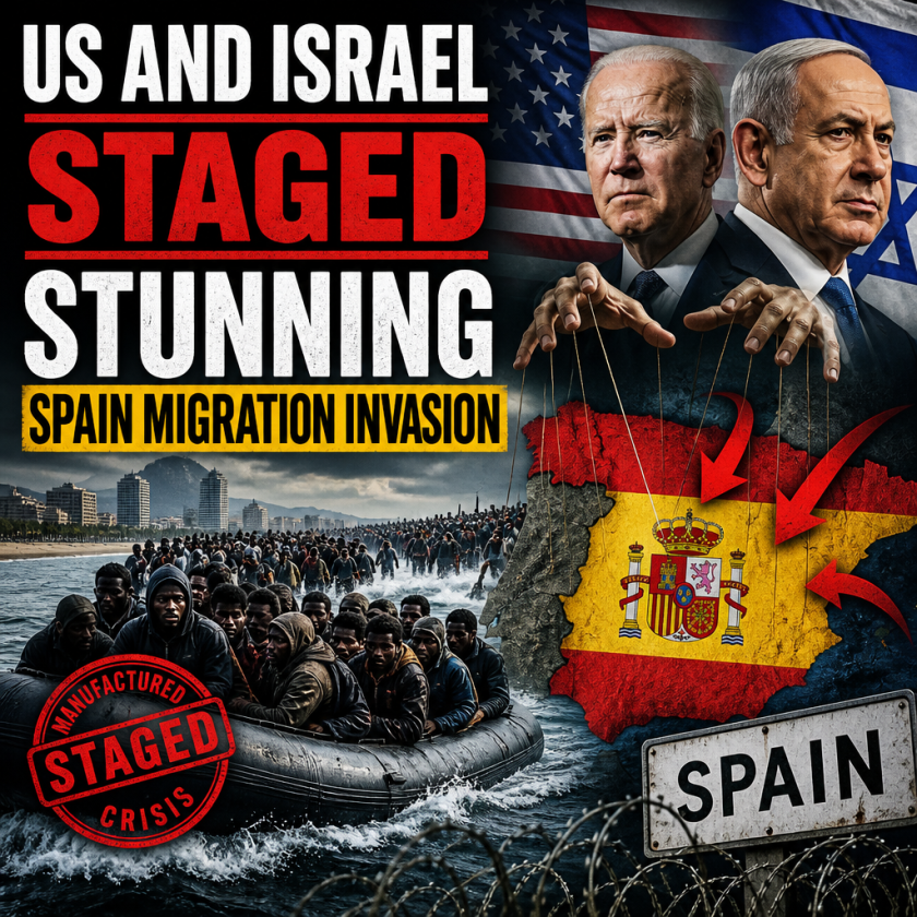 Illustration of US and Israel Staged Stunning Spain Migration Invasion